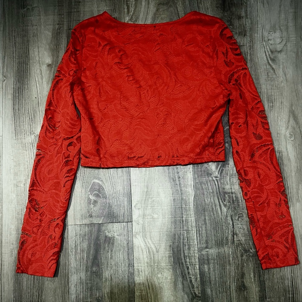 Mango Vibrant Red Lace Crop Top M - Picture 3 of 5